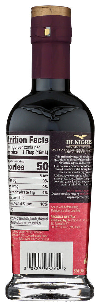 De Nigris: Dark Cherry Sweet Vinegar With Balsamic Vinegar Of Modena, 8.5 Fo