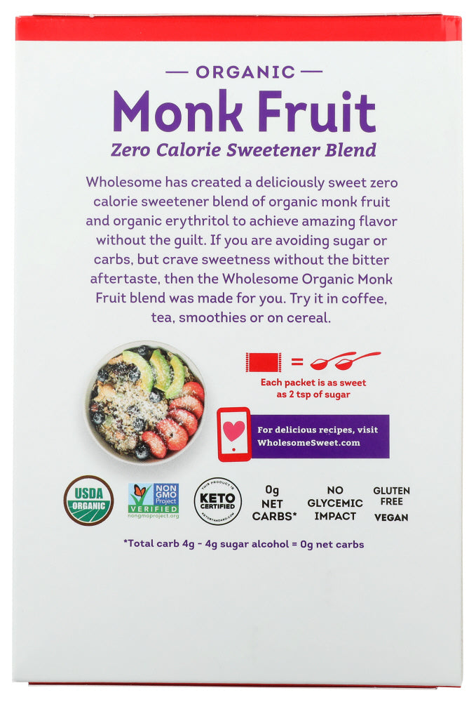 Wholesome: Organic Monk Fruit 40 Packets, 5.6 Oz