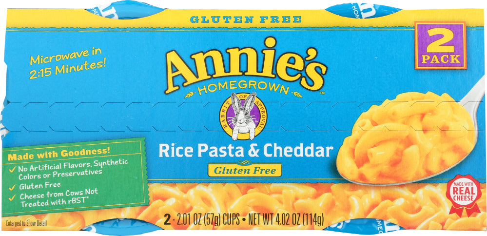 Annies Homegrown: Pasta Cup Rice & Chdr Gf 2Pk, 4.02 Oz