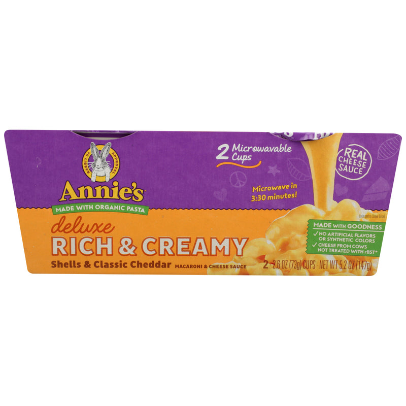 Annies Homegrown: Deluxe Rich & Creamy Shells & Classic Cheddar Microwavable Mac & Cheese Cup 2Pk, 5.2 Oz