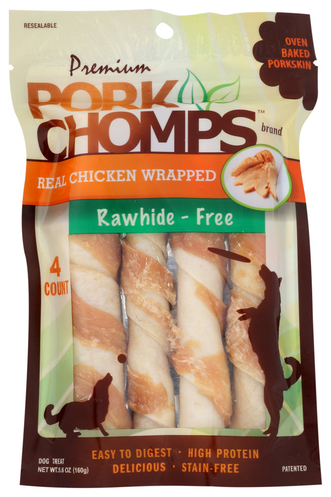 Pork Chomps: Premium Large Real Chicken Wrapped Twists Dog Treat, 4 Ea