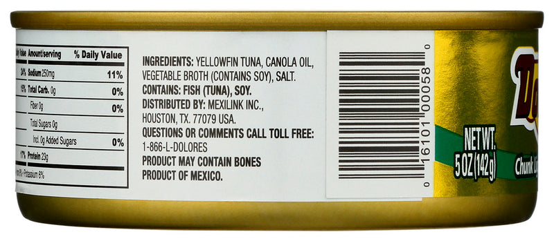 Dolores: Chunk Light Yellowfin Tuna In Vegetable Oil, 5 Oz