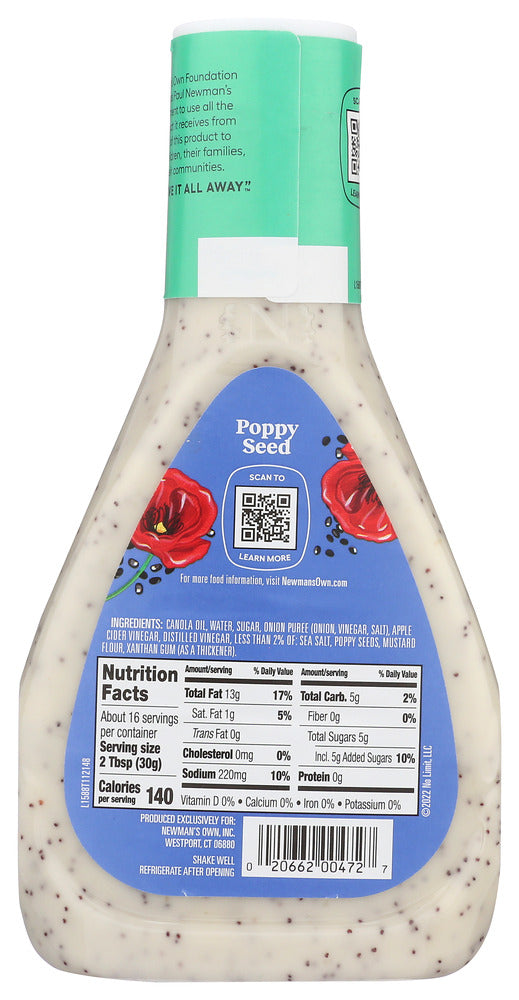 Newmans Own: Drssng Poppy Seed, 16 Fo