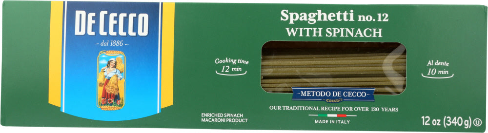 De Cecco: Spinach Spaghetti No 12, 12 Oz