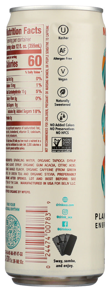 Oca: Mango Plant Based Energy Drink, 12 Fo