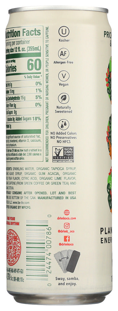 Oca: Prickly Pear Lime Energy Drink, 12 Fo