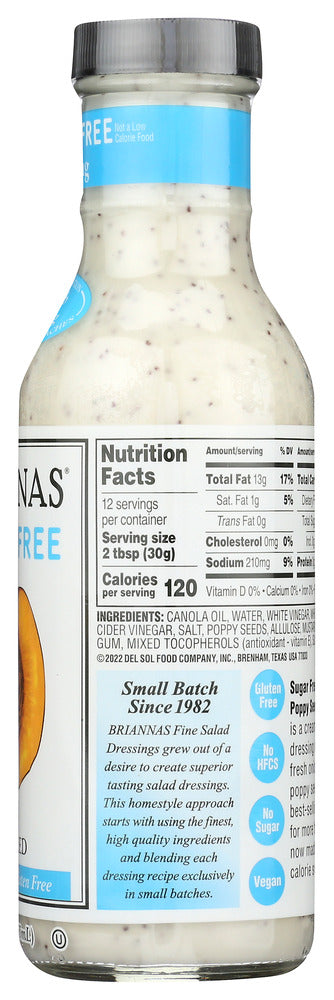 Briannas: Sugar Free Rich Poppy Seed Dressing, 12 Oz