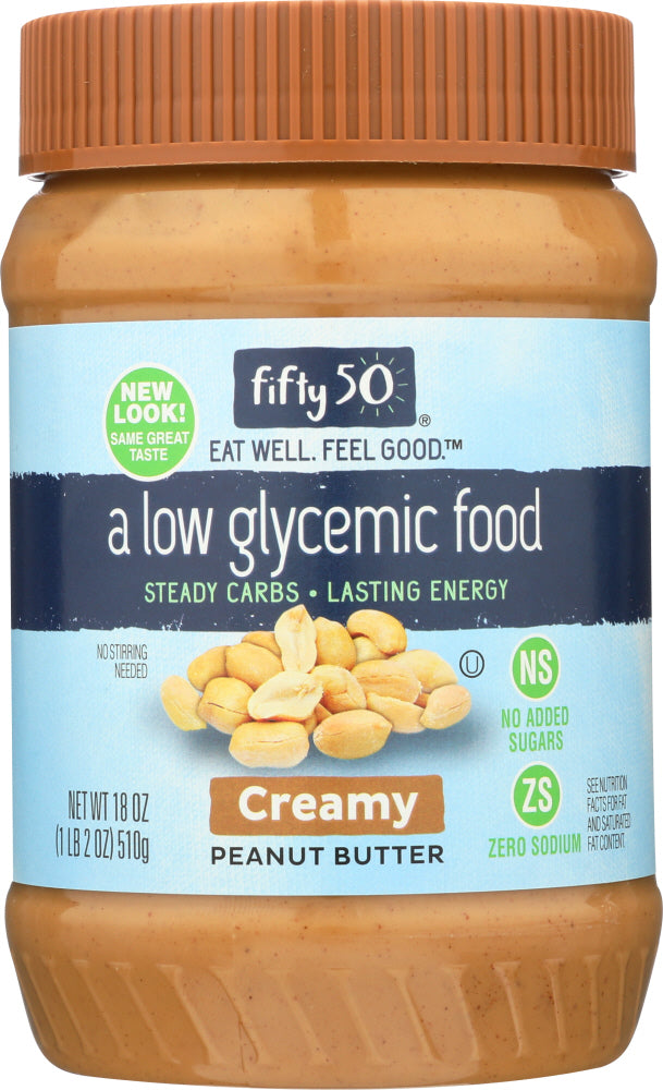 Fifty 50: No Sugar Added Creamy Peanut Butter, 18 Oz