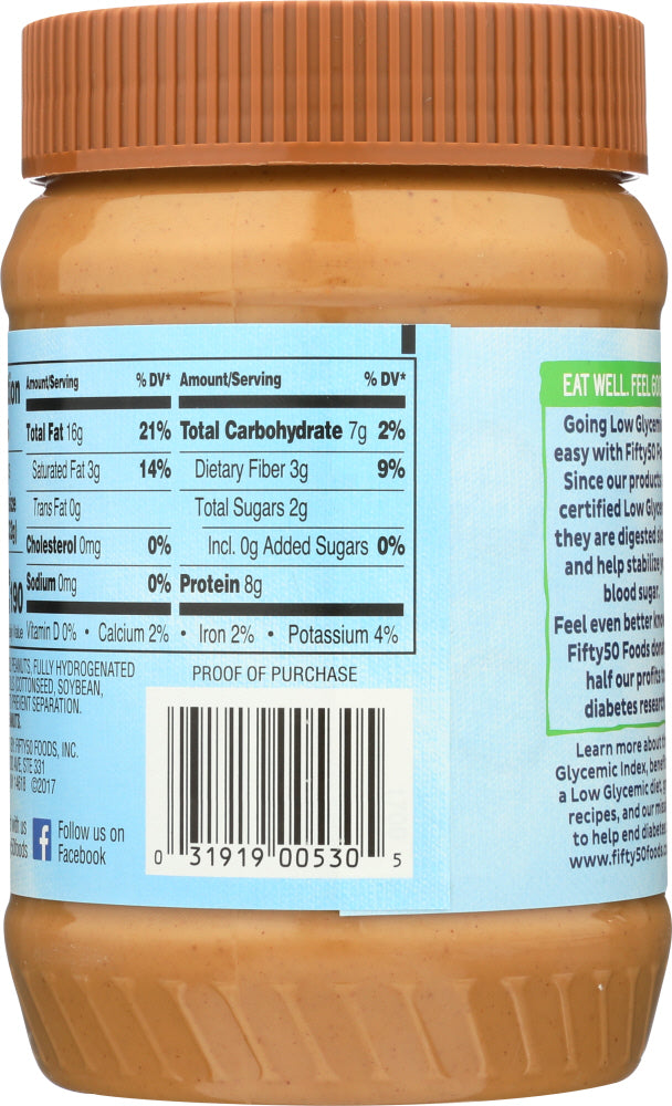 Fifty 50: No Sugar Added Creamy Peanut Butter, 18 Oz