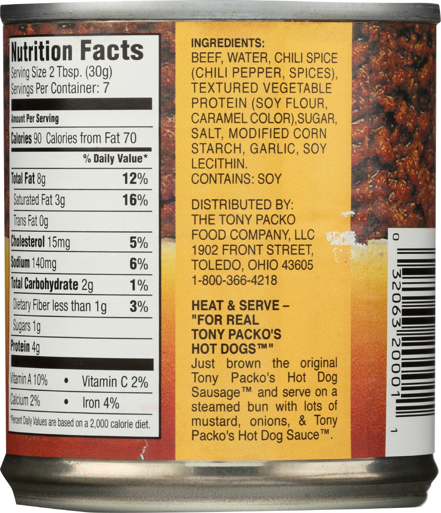 Tony Packos: Hot Dog Chili Sauce, 7.5 Oz