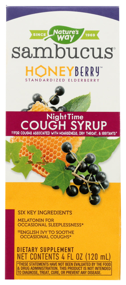 Natures Way: Sambucus Honeyberry Night Time Cough Syrup, 4 Fo