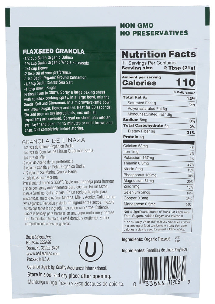 Badia: Flax Seed Organic, 8 Oz