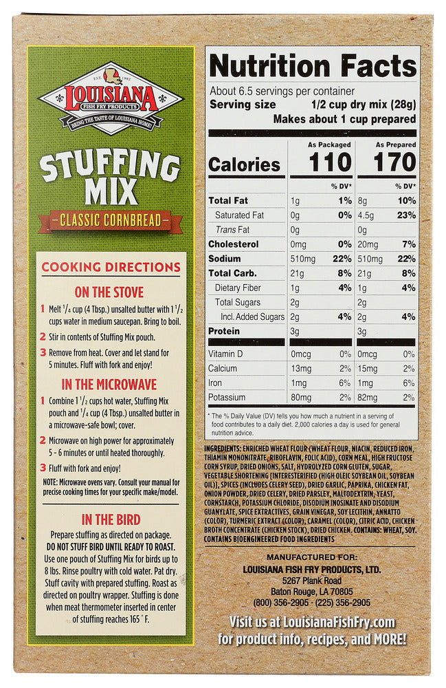 Louisiana Fish Fry: Stuffing Classic Cornbread Mix, 6.5 Oz