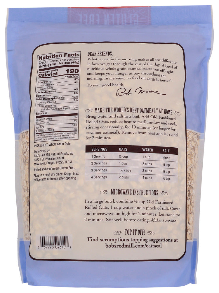 Bobs Red Mill: Gluten Free Old Fashioned Rolled Oats, 52 Oz