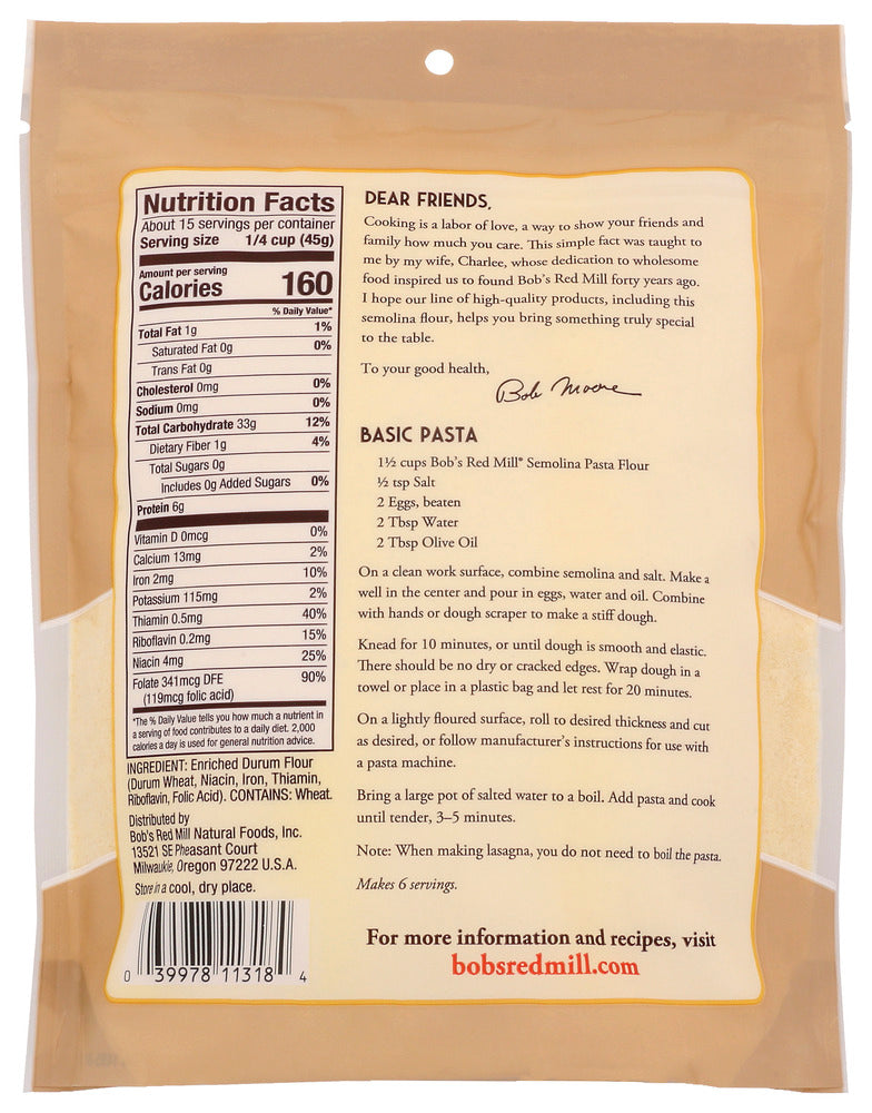 Bobs Red Mill: Flour Semolina, 24 Oz