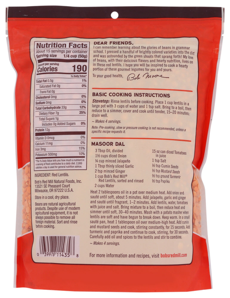 Bobs Red Mill: Red Lentils, 27 Oz