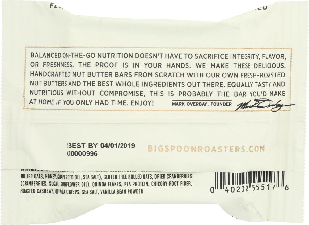 Big Spoon Roasters: Cranberry Cashew Peanut Butter Bar, 60 Gm