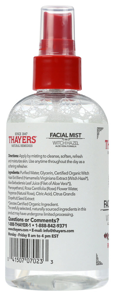 Thayers: Alcohol Free Rose Petal Facial Mist Witch Hazel And Aloe Vera Formula, 8 Oz