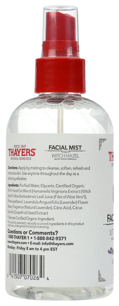 Thayers: Alcohol Free Lavender Facial Mist Witch Hazel And Aloe Vera Formula, 8 Oz