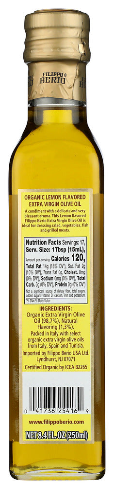 Filippo Berio: Organic Extra Virgin Olive Oil Lemon Flavored, 8.4 Fo