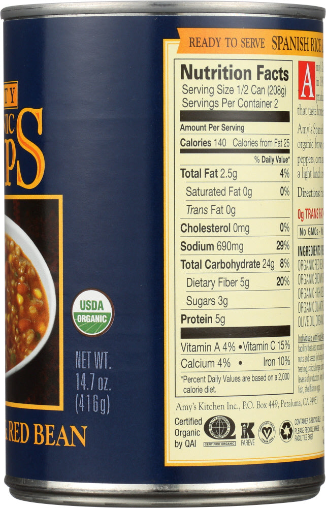 Amy's: Organic Hearty Spanish Rice & Red Bean Soup, 14.7 Oz