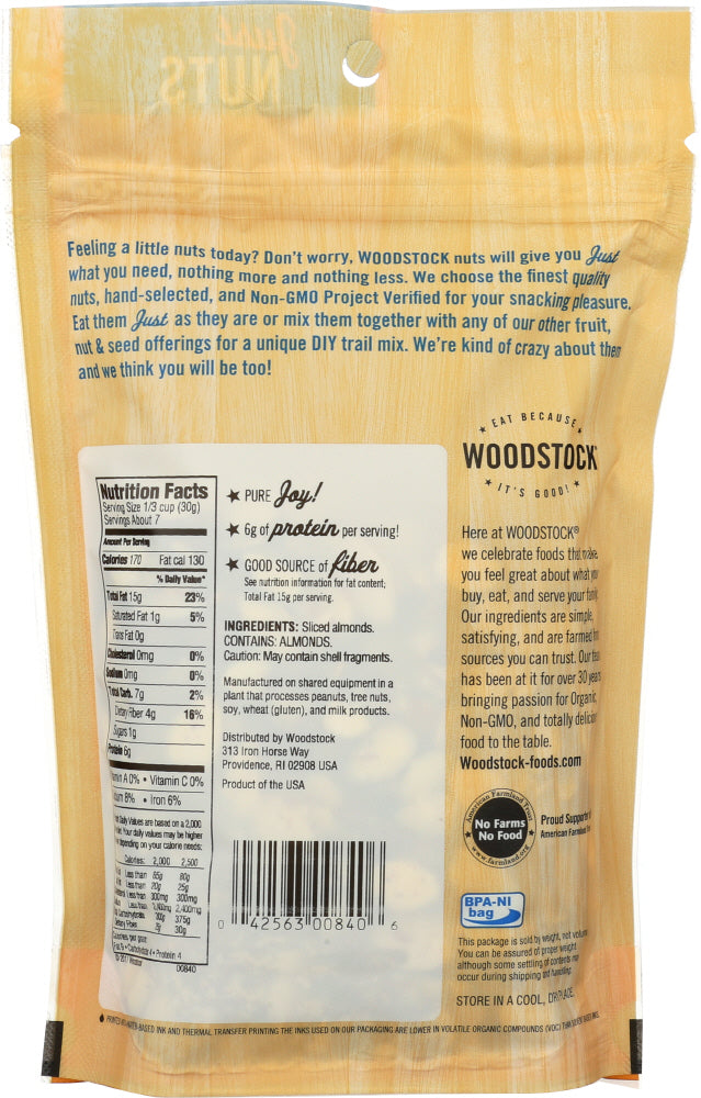 Woodstock: Thick Sliced Raw Almonds, 7.5 Oz