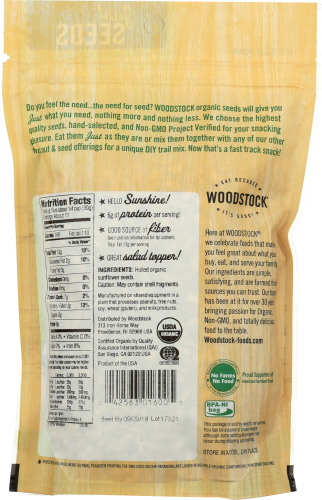 Woodstock: Seeds Sunflower Raw Shld, 12 Oz