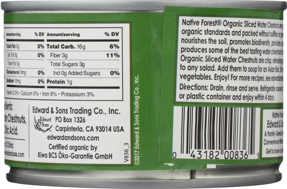 Native Forest: Organic Sliced Water Chestnuts, 8 Oz