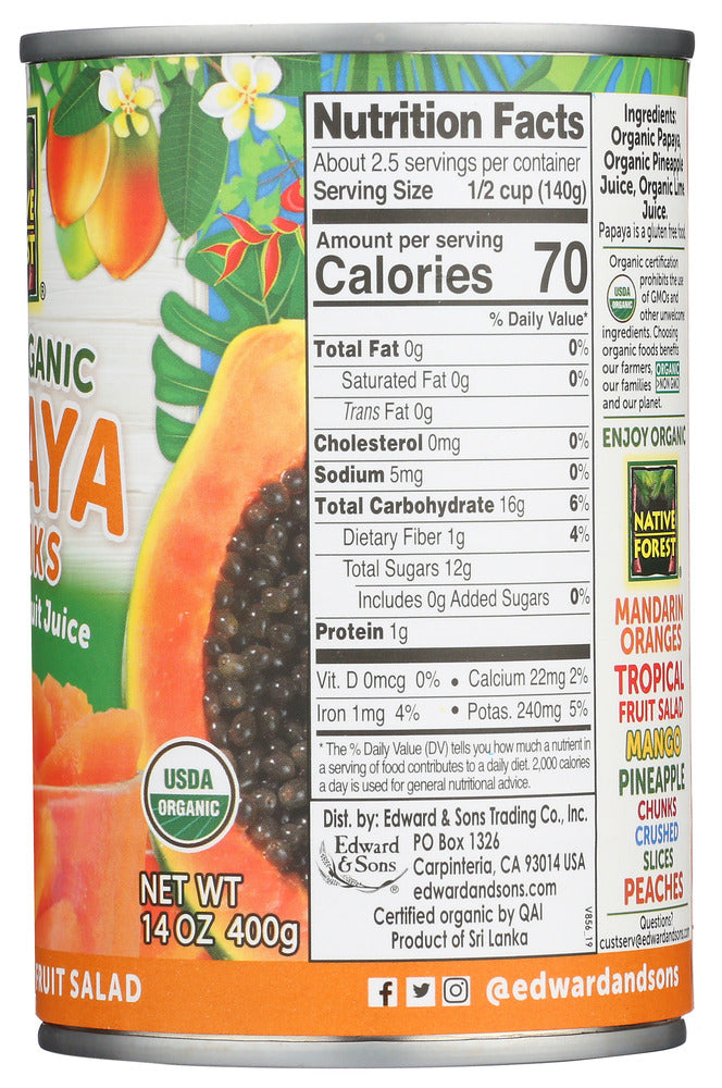 Native Forest: Papaya Chunks, 14 Oz