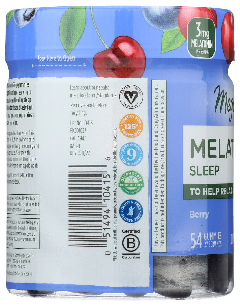 Megafood: Melatonin Berry Good Sleep Gummies, 54 Pc