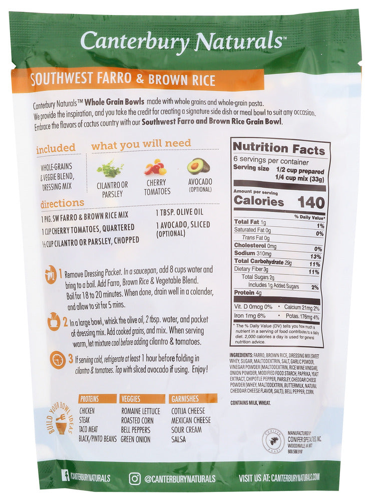 Canterbury Naturals: Southwest Farro & Brown Rice Whole Grain Bowls, 6.9 Oz