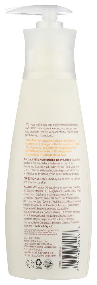 Live Clean: Coconut Milk Moisturizing Body Lotion, 11.3 Oz