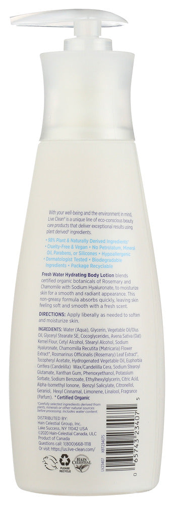 Live Clean: Fresh Water Hydrating Body Lotion, 11.3 Oz