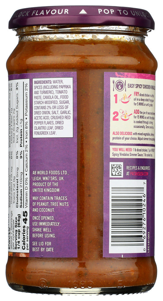 Pataks: Vindaloo Spicy Curry Simmer Sauce, 15 Oz