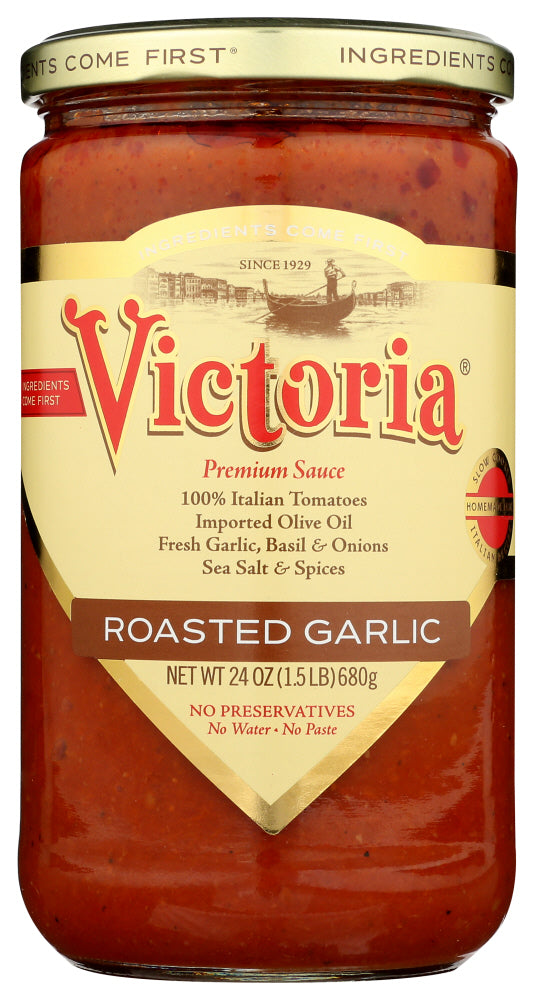 Victoria: Sauce Rstd Garlic, 24 Oz