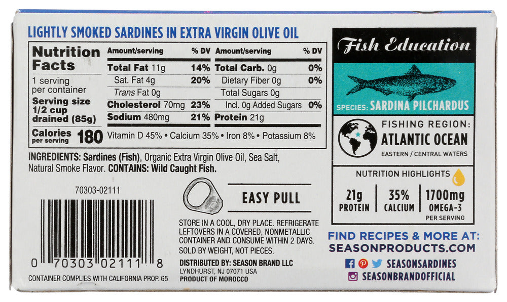 Season: Lightly Smoked Sardines, 4.37 Oz