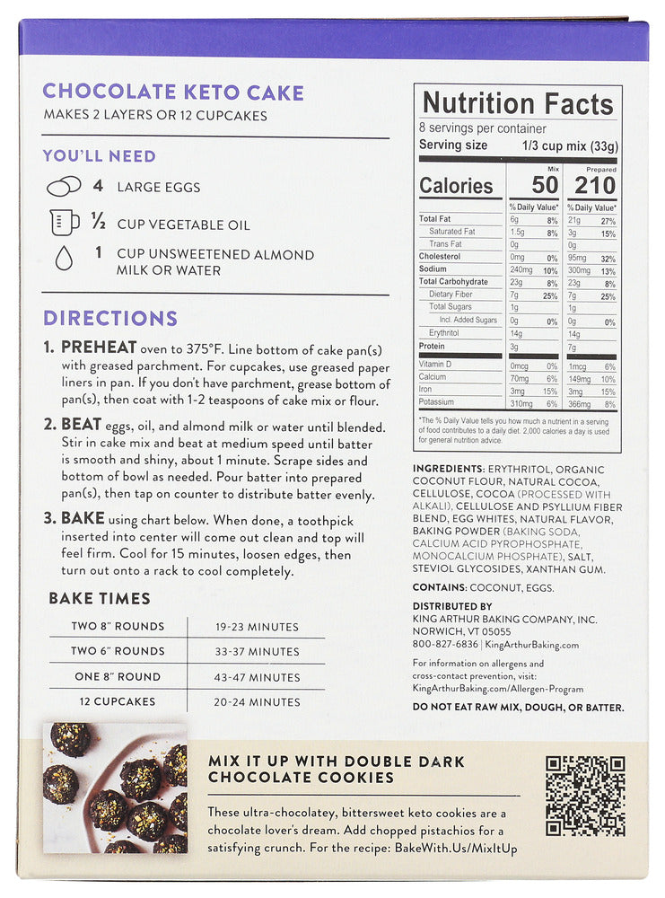 King Arthur: Chocolate Keto Cake Mix, 9.25 Oz