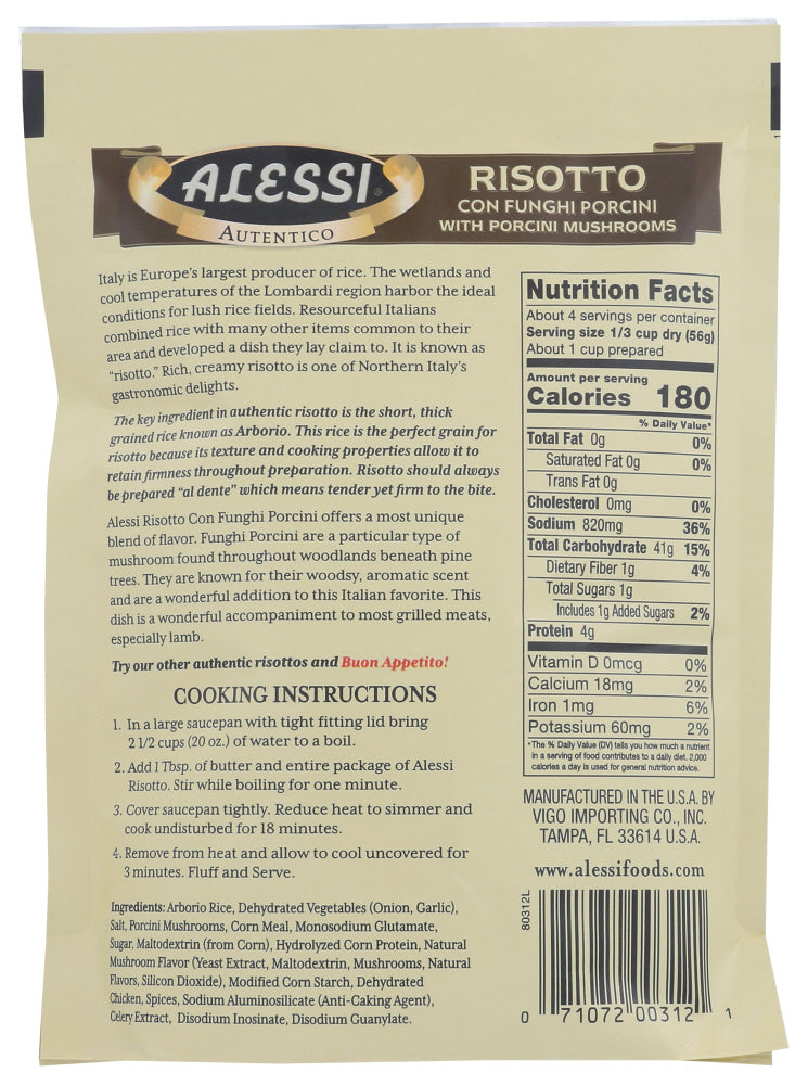 Alessi: Risotto With Porcini Mushrooms, 8 Oz