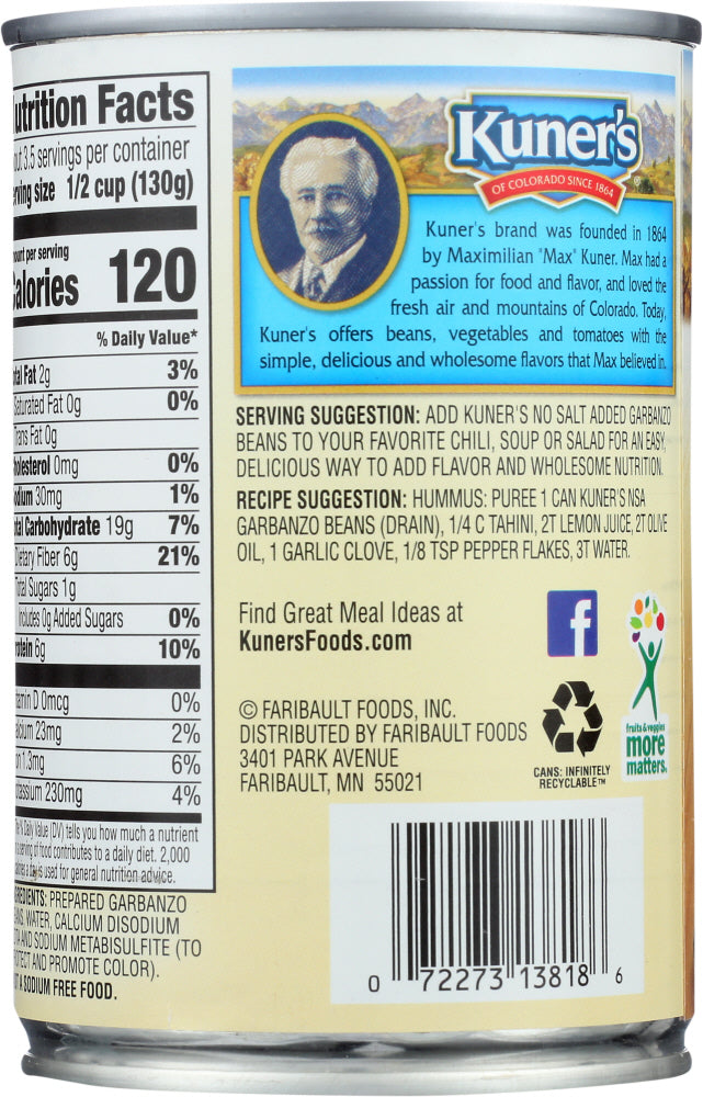 Kuners: No Salt Added Garbanzo Beans, 15.5 Oz