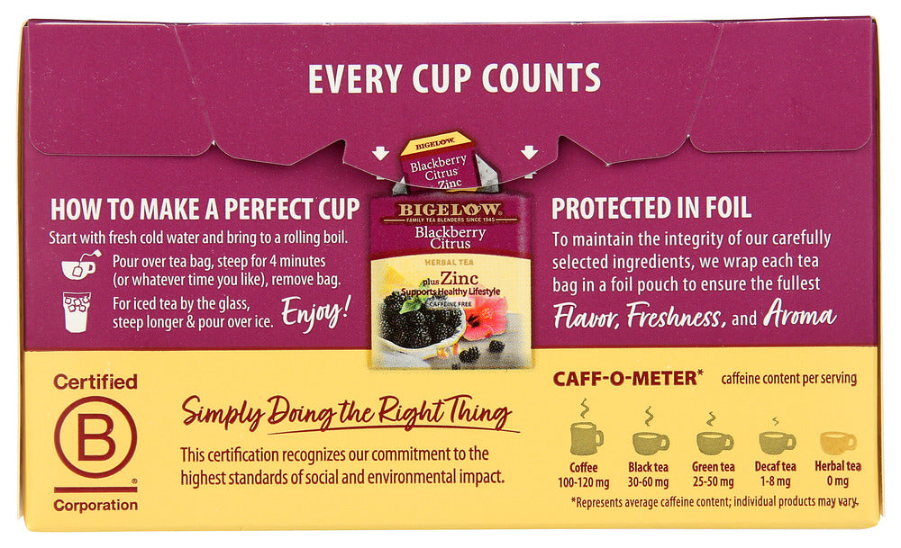 Bigelow: Blackberry Citrus Plus Zinc Herbal Tea, 1.06 Oz