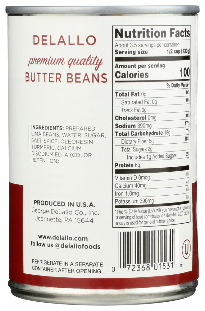 Delallo: Butter Beans, 15.5 Oz