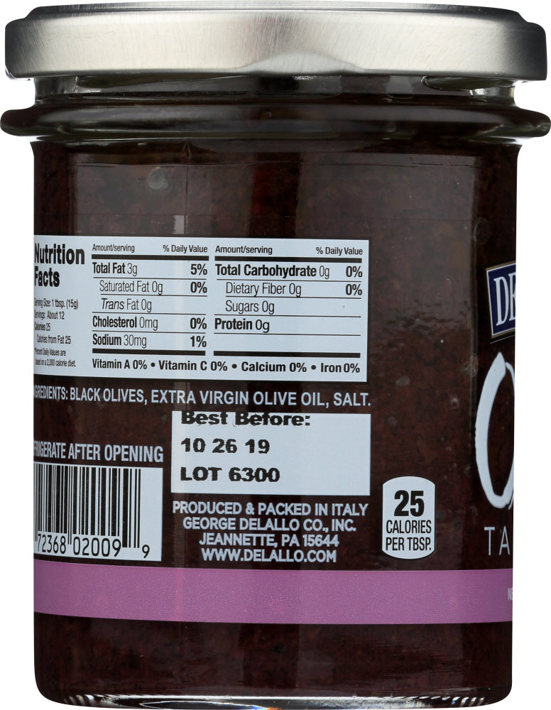 Delallo: Black Olive Tapenade, 6.7 Oz