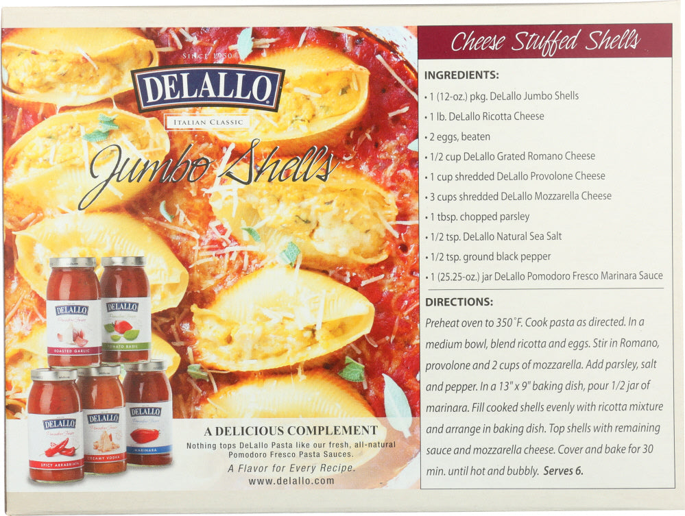 Delallo: Pasta Jumbo Shells, 12 Oz