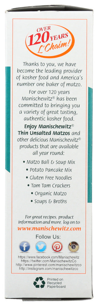 Manischewitz: Thin Unsalted Matzos, 10 Oz