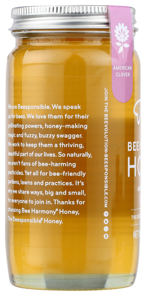 Bee Harmony: American Raw Clover Honey, 12 Oz