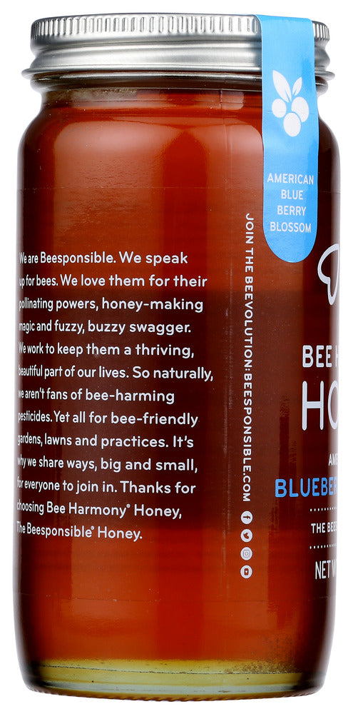 Bee Harmony: American Raw Blueberry Honey, 12 Oz