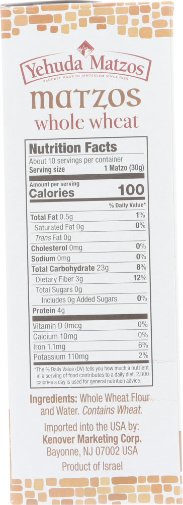 Yehuda: Whole Wheat Daily Matzo Thins, 10.5 Oz