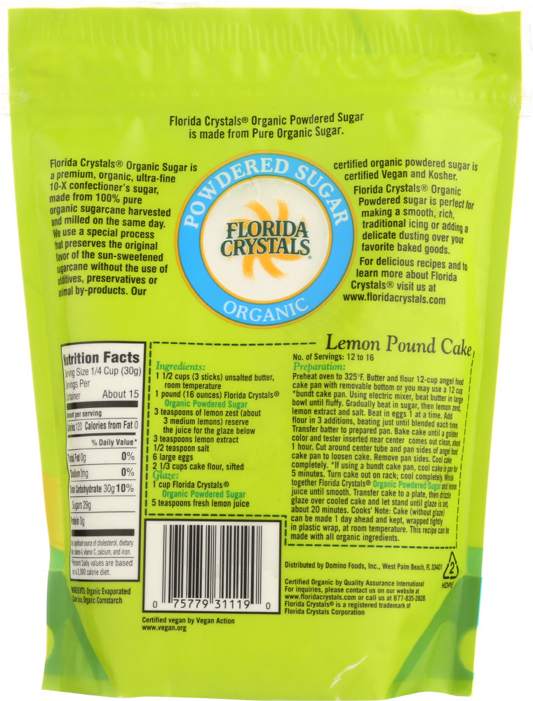 Florida Crystals: Powdered Sugar Organic, 16 Oz