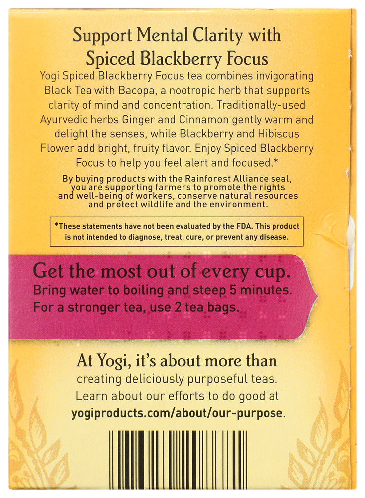 Yogi Teas: Tea Spcd Blkbry Focus Org, 16 Bg