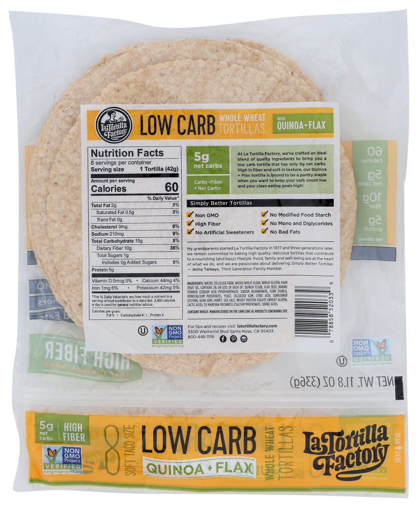 La Tortilla Factory: Low Carb Whole Wheat Tortillas, 11.8 Oz